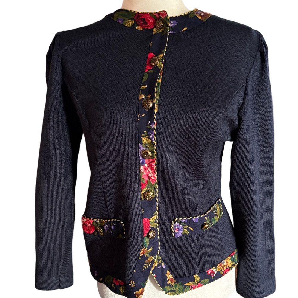 Navy Floral Trim Cardigan